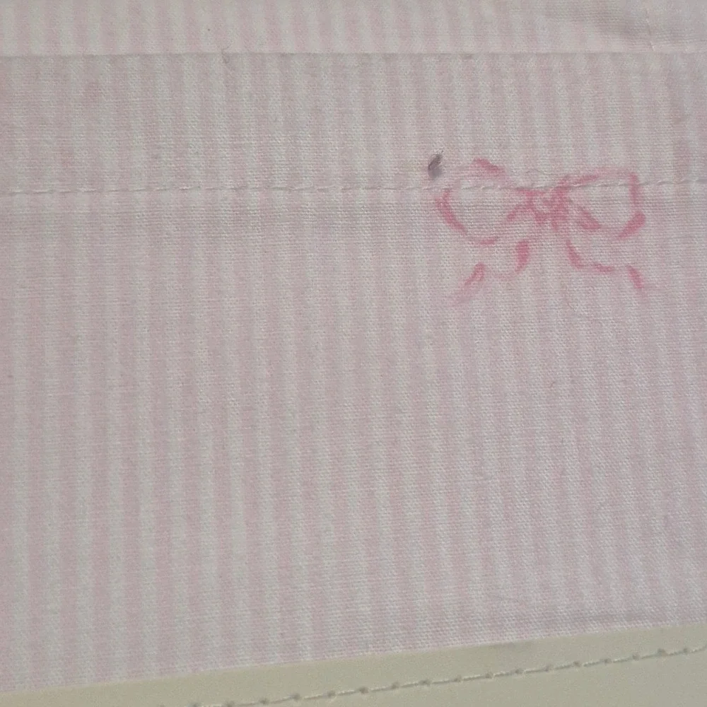 Laura Ashley Queen Sheet Set Cotton Percale Curtsey Bow Pink Pinstripe 4pc NEW
